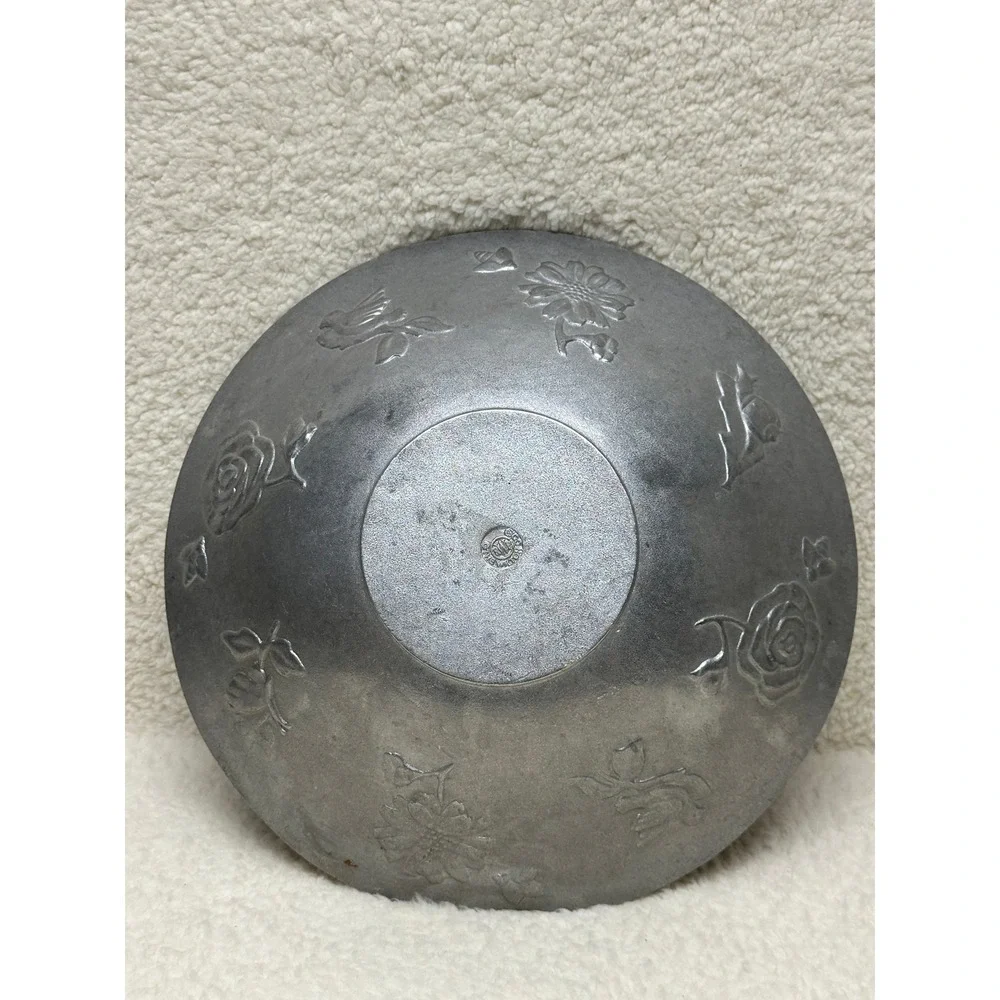 The Wilton Co. Decorative Bowl Silver Floral Embossed Pewter Style 12 Inch Round
